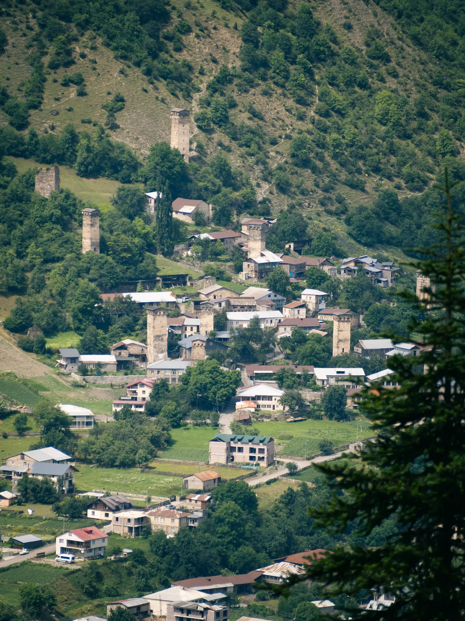 Shot of Mestia taken from on top of mountain
